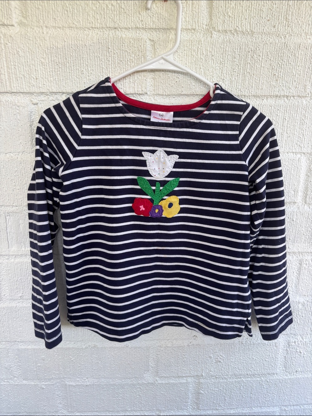 Hanna Andersson Embroidered Striped Long-Sleeve Tee with Floral Appliqué sz 10